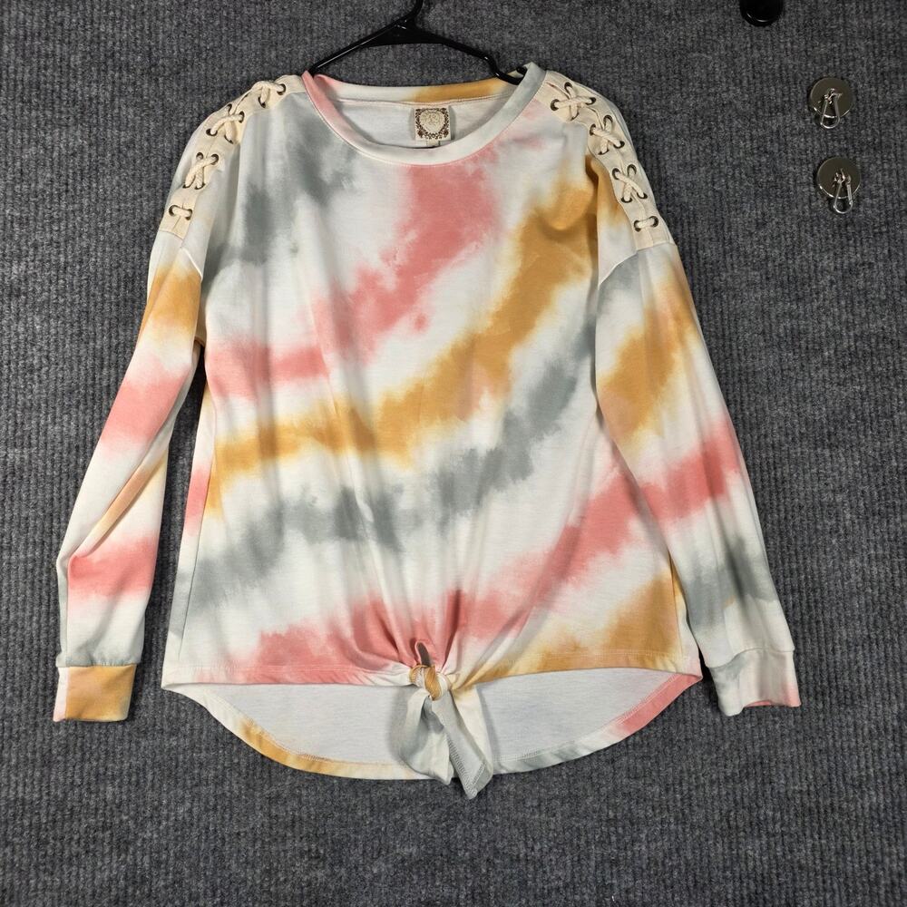 Tru Self Tie Dye Lace Up Shoulder Top‎ Knot Front Boho M